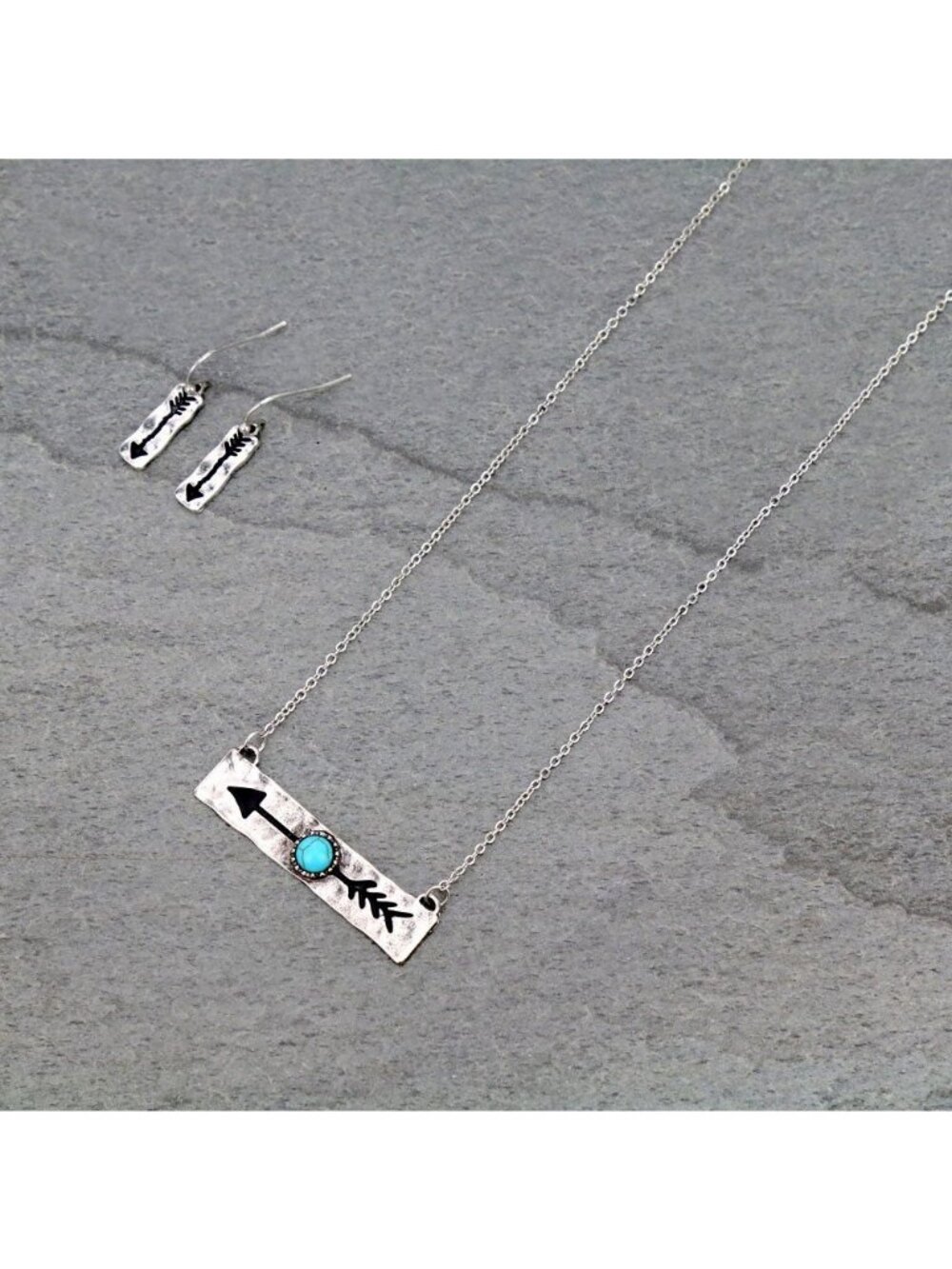 Tipi Western Arrow Turquoise Bar Necklace Set - SS0160SBTQ